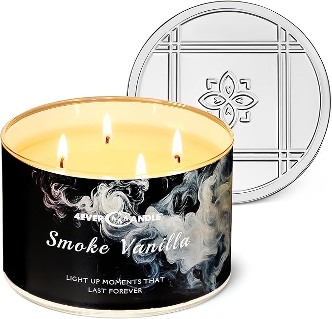 Smoke Vanilla Scented Candles, 18oz Soy Candles Non Toxic 4-Wick Large Candle Jars, Over 50 Hours of Burning Time, Ideal for Gifting, Events, Home Decor