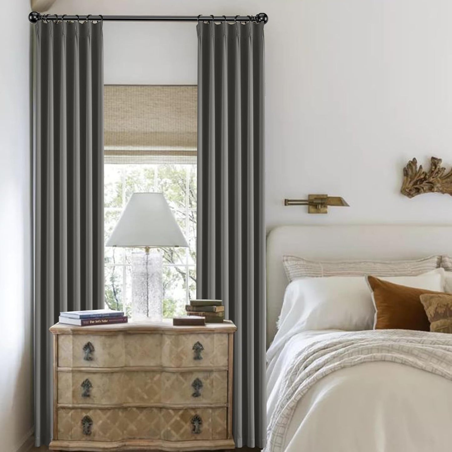 KangBang Grey Blackout Curtains 96 Inches Long for Living Room, Pinch Pleat Room Darkening Black Out Vertical Drapes for Boys Playroom, Fashion Nautical Style Decor 2 Panels, 40”Wx96”L
