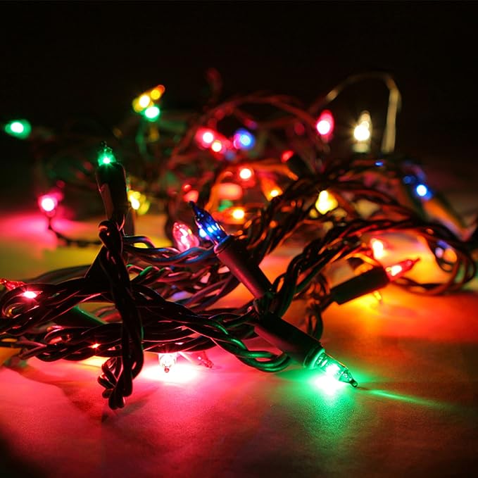 LJLNION Christmas Lights, 150 Count 33 FT Green Wire Xmas Tree Lights, 120V UL Certified Connectable for Holiday Party Outdoor Indoor Decoration, Multicolor