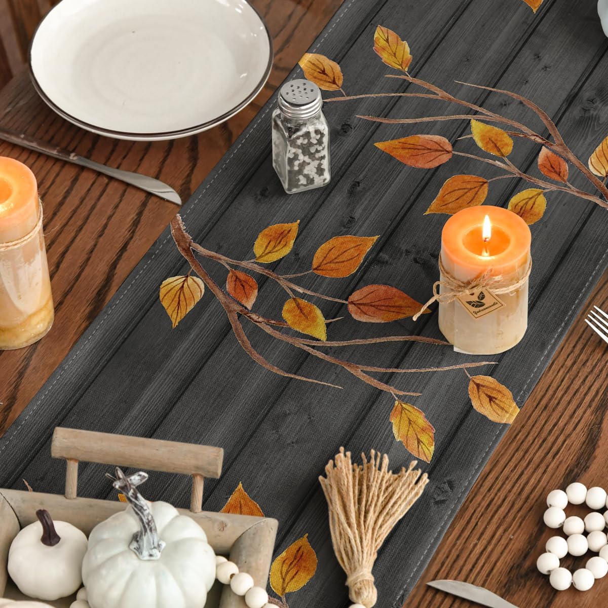 Artoid Mode Fall Gnomes Pumpkins Sunflower Maple Leaves Thanksgiving Table Runner, Seasonal Harvest Vintage Kitchen Dining Table Decoration for Indoor Outdoor Home Party Decor 13 x 108 Inch
