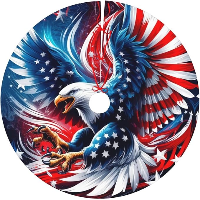 July 4th American Flag Patriotic USA New York Eagle Tree Skirt 36" Tree Mat for Christmas Xmasn Festive Party Yard Decorations Indoor Outdoor Ornaments