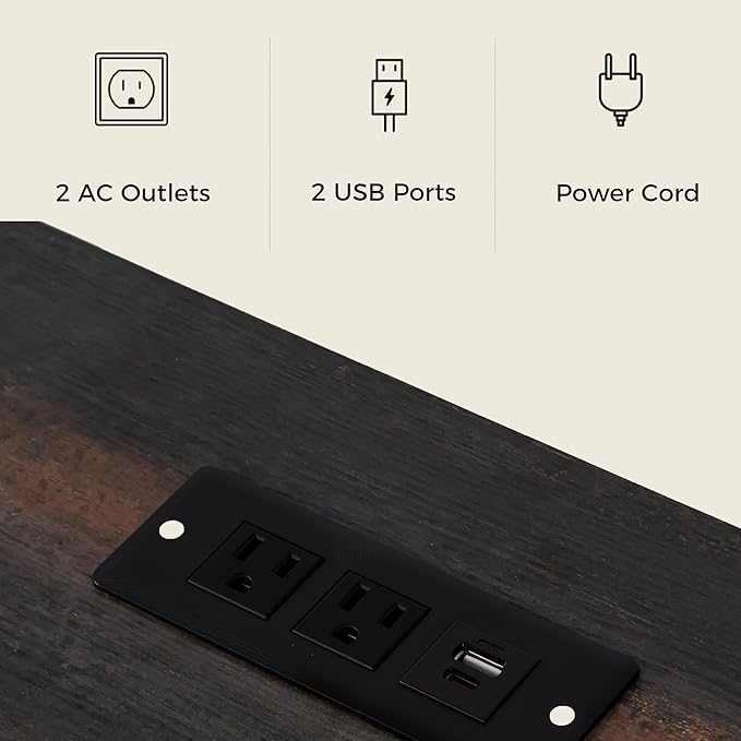 MINCETA End Table with Charging Station and USB Ports, Modern Bedside Table with Door, Rustic Wood Square Nightstand with Adjustable Storage Shelf for Living Room, Bedroom, Espresso