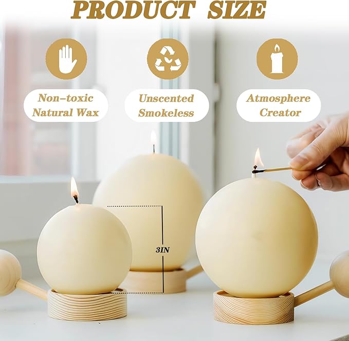 18 PCS Ivory Round Candles,3 in Ball Candles Bulk Set,Dripless Unscented Smokeless，Whether You're Hosting a Wedding or Other Party, or Decorating Your Home,It's a Great Choice.