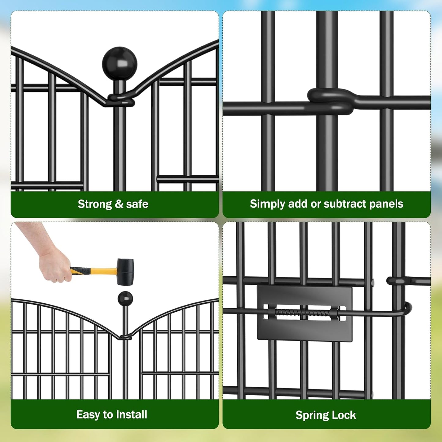 No Dig Decorative Garden Fence 5 Panels with Gate, 40 in (H) x 11.8 ft (L), Dog Fence Outdoor for Yard，Rustproof Metal Animal Barrier Ground Stakes Fencing for Garden, Patio, Flower Bed