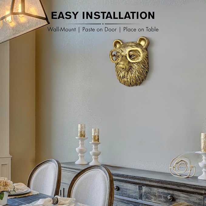 montresor Animal Head Wall Art Sculpture Gold Bear Vintage 3D Wall Decor Art for Whimsigoth Home Wall Decor Lightweight Material Accent Wall Hanging Room Decor for Maximalist Decor (Bear)
