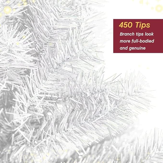 PLKO 5FT Artificial Holiday Christmas Tree，Artificial Christmas Tree Xmas Pine Tree with Stand and Soft White Branch for Holiday Indoor Outdoor,450Tips(White)