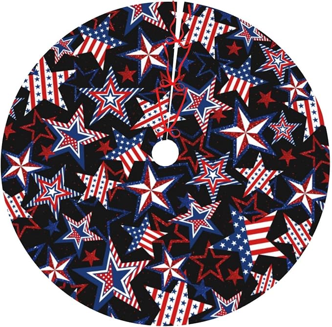 Patriotics Tree Skirt Stars and Stripes Veterans Day 4th of July Memorial Day Christmas Tree Skirt Xmas Tree Mat Christmas Tree Ornaments Decorations Holiday Party Indoor Outdoor 36"