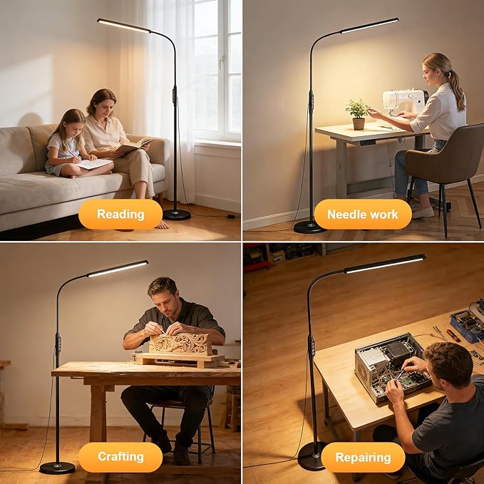 Bright LED Floor Lamps Remote Dimming for Eyelash Extension Tattoo Manicure Craft Drawing Makeup,Living Room Bedroom Office Adjustable Standing Reading Lights Esthetician Decor Supplies Nail lamp