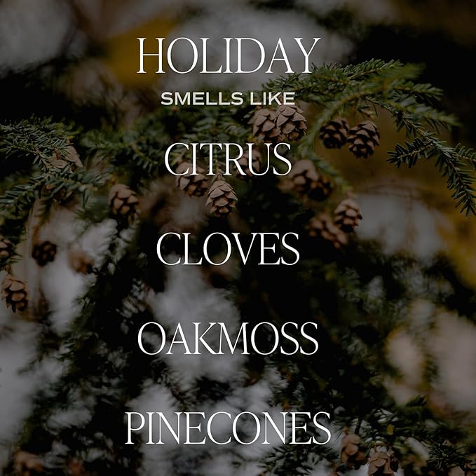 Sweet Water Decor Holiday Soy Candle - Citrus, Cloves, Black Dahlia Petals, Pine Cones and Oakmoss Holiday Scented Candles for Home - 11oz White Jar + Wood Lid, 50+ Hour Burn Time, Made in The USA