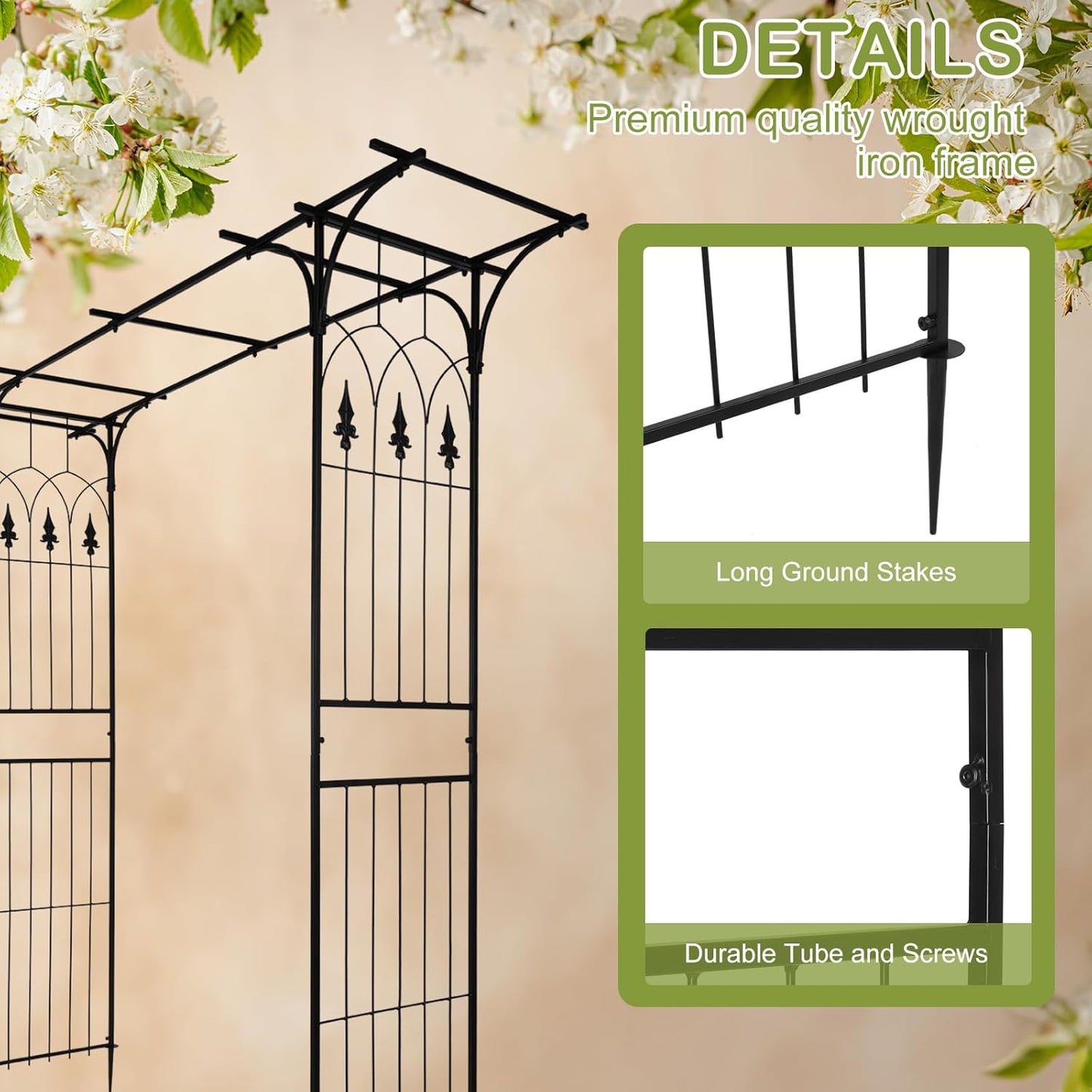 Outvita 7Ft Garden Arch Arbor, Steel Frame Stand Trellis, Arbour Archway for Wedding Ceremony Decoration Plant Climbing Rose Vines Lawn Courtyard Patio Pathway Black