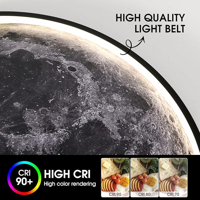 Flush Mount Led Dimmable Ceiling Light Fixture with Remote Control,23.6 "Wall Mounted Decorative Moon Ceiling Light for Bedrooms and Living Rooms.(50W)