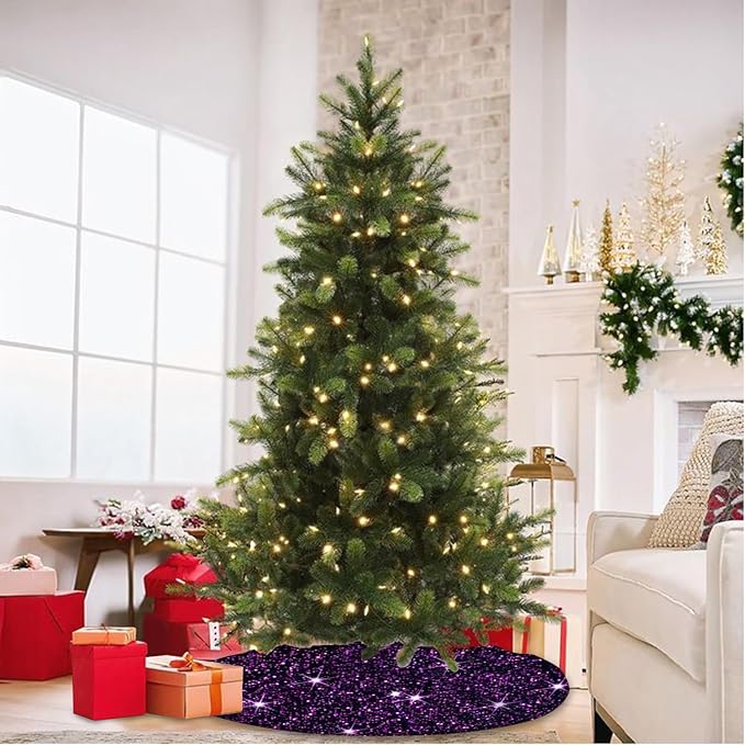 Large Christmas Tree Skirt 60 Inch Sequined Purple Xmas Tree Skirt Glitter Xmas Tree Mat Shimmer Sparkly Christmas Tree Skirt Luxury Huge Tree Skirt for Holiday Party Christmas Tree Mat