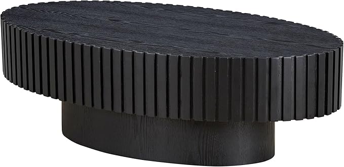 WILLIAMSPACE 43.7" Oval Coffee Table, Modern Luxury Wood Drum Center Table for Living Room, Handcraft Accent Side End Table for Apartment, 43.7"*24.8"*13.78"H (Black)