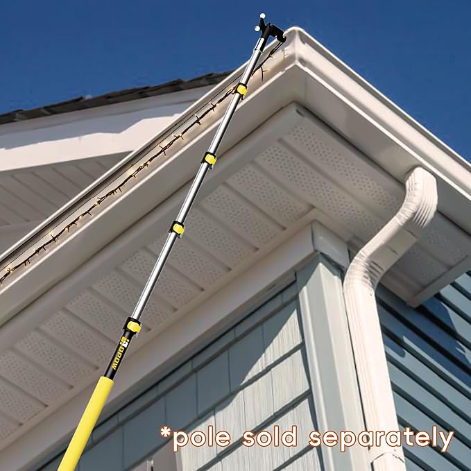 Christmas Light Hanger Tool Attachment, Utility Hook Screw On Pole Attachment (Pole NOT Included, Fits on 3/4 inch Acme Thread) Multi-Purpose Installation, String Lights, Birdfeeders