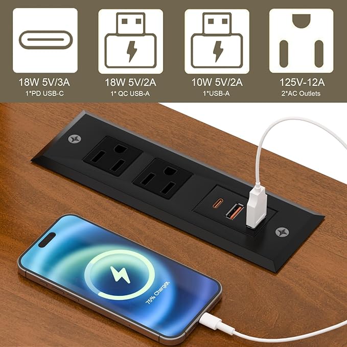 End Table Set of 2, Fast USB C Charging Station, 18" Wide Tall Sofa Side Table with 2 Drawers, Large Storage Rustic Wood Square Storage Cabinet for Living Room,Bedroom,Office