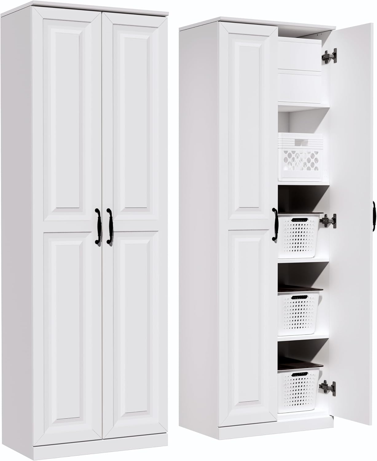 Storage Cabinet/Pantry cabinets, Soft White Finish, 71" Tall Wood Cupboard with 2 Door and 3 Adjustable Shelves for Kitchen, Dining Room, Living Room, Bathroom (Style 1)
