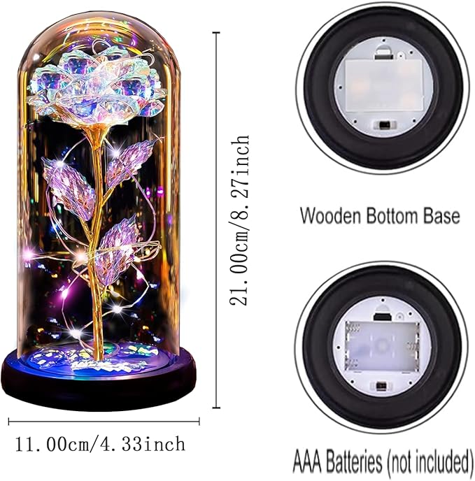 Christmas Rose Gifts for Women Mom, Womens Gifts for Christmas, Glass Flower Gifts for Sister, Rose Enchanted Crystal Flower Gift Light Up in Glass Dome,Birthday Gift for Women Wife Gold