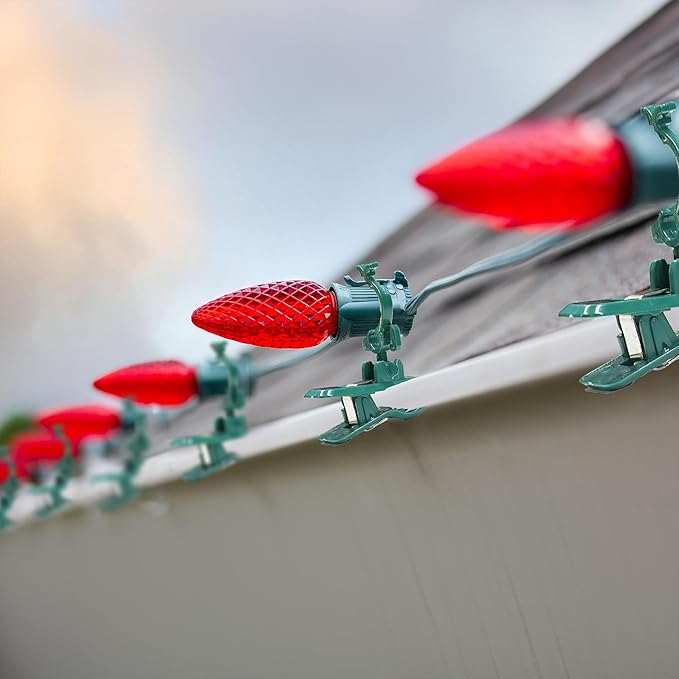 Dazzle Bright C7 C9 Christmas Lights Spring Clips, 100 Pack Universal Holiday Lights Quick Spring Clips, E12, E17 Shatterproof Weatherproof Clips for Outdoor Shingle Gutter Roof Fence