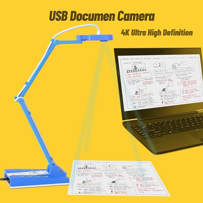 Mirabox 4K Ultra HD Document Camera for Teachers - 10MP 3-in-1 USB Document Camera Work with Mac OS,Windows,Chromebook for Live Demo,Web Conferencing,Distance Learning,Remote Teaching,Object Viewing