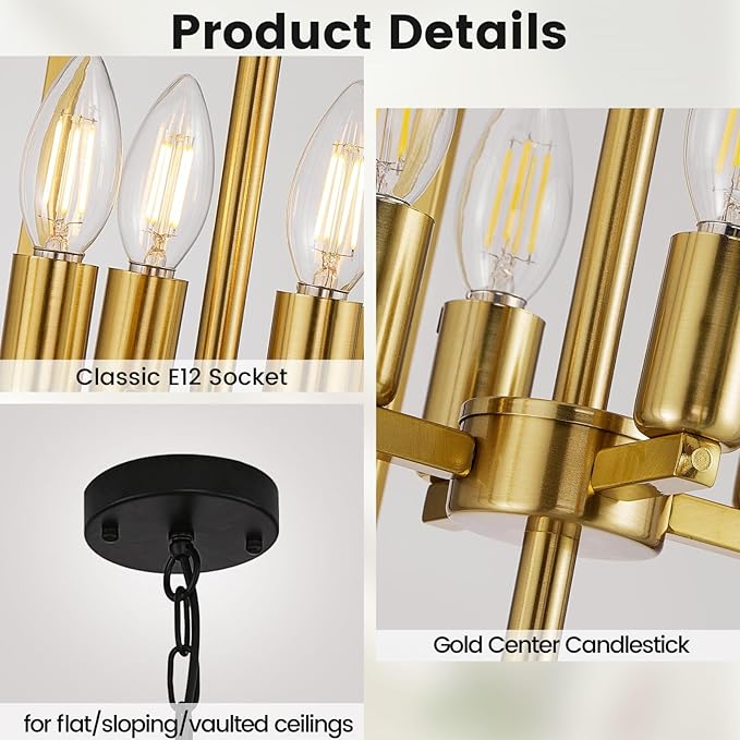 WJShome Stylish 12-Light Tiered Lantern Pendant Light Fixtures - Majestic Large Foyer Chandeliers for High Ceilings, Black & Gold Long Chandeliers Perfect for Your Farmhouse Entryway!