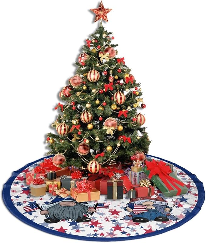 July 4th American Flag Patriotic Tree Skirt 30" Gnome Tree Mat for Christmas Xmasn Festive Party Yard Decorations Indoor Outdoor Ornaments