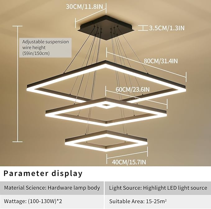 Ceiling Chandelierst, with Remote Control Dimmable 3 Color Mode & Brightness (Warm & Cool & Neutral Light) Ceiling Chandelier, Acrylic Anti-Flicker Dining Light Fixture for Kitchen