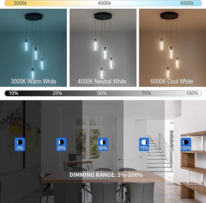 Black Pendant Lights, Modern Pendant Light Kitchen Island Pendant Light Fixtures, Modern Island Light with Bubble for Kitchen, Dimmable Kitchen Chandelier Light Fixture (20W, 4-Light)
