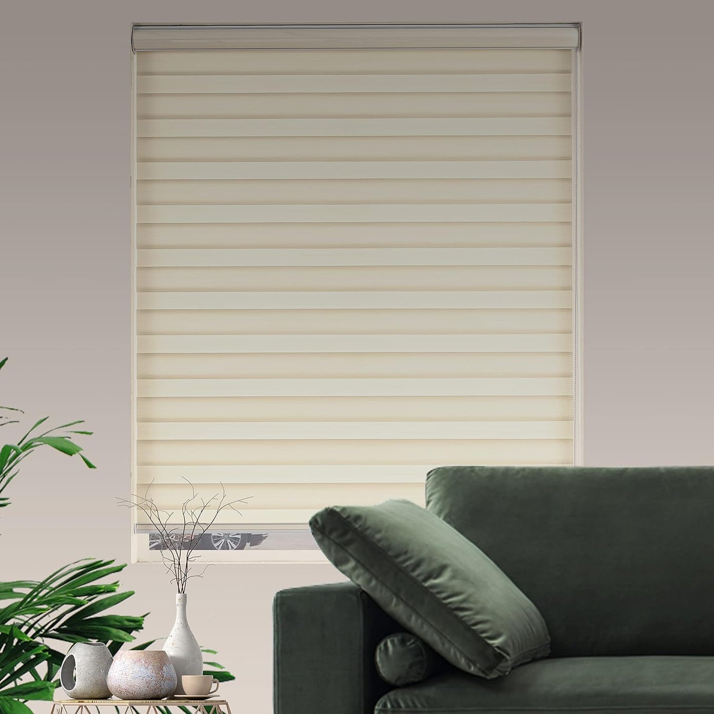 Zebra Blinds Window Blind Zebra Shade Blinds for Windows Roller Sheer Shades Privacy Light Filtering Shades for Home Kitchen Bathroom (Width 55'' X Height 72'' Cream)