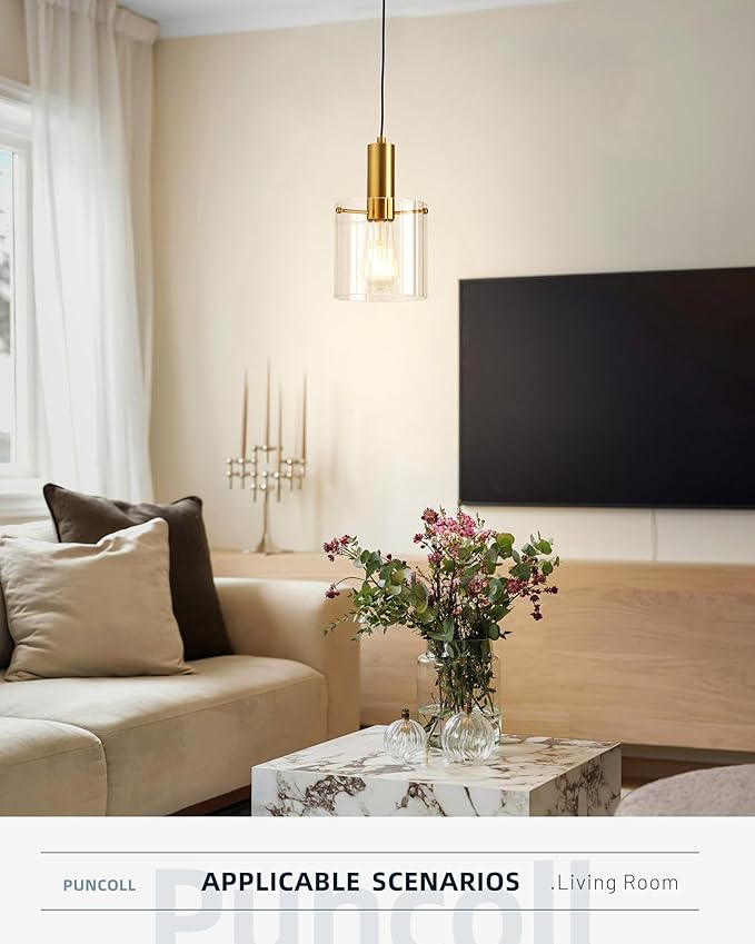 Gold Pendant Lights Kitchen Island - 1-Light Modern Mini Hanging Light Fixtures with Clear Glass - Kitchen Pendant Lighting Over Island for Sink, H3959-1-CLBG