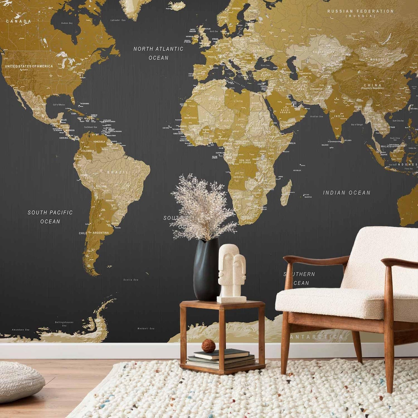 artgeist Premium Wall Mural World Map 98x69 in - XXL Non-Woven Wallpaper Fleece Wall Decor Photo Print Picture Image Design Home Map of The World k-A-0092-a-a
