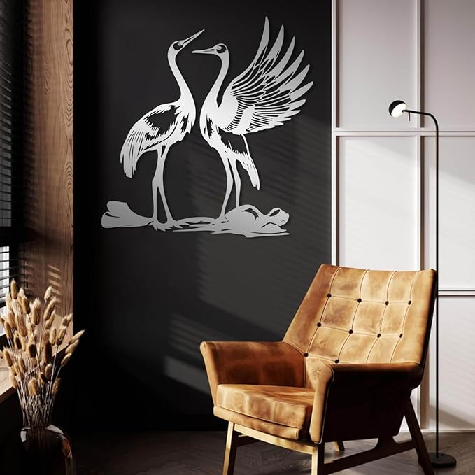 Cranes Metal Wall Art, Crane Birds Metal Decor, Sandhill Cranes Wall Art, Bird Metal Wall Decor, Wildlife Nature Wall Art, Animal Wall Decor, Livingroom Decor, Housewarming Gift (Black, 28"x26"|70x67cm)