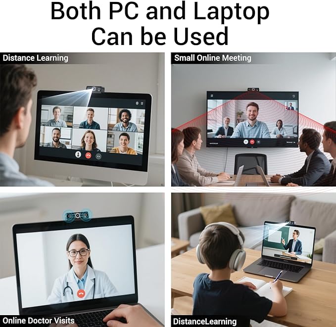 2K Webcam for PC, Full HD Video Calling, HD Light Correction, Works with Skype, Zoom, FaceTime, Hangouts, PC/Mac/Laptop/MacBook/Tablet
