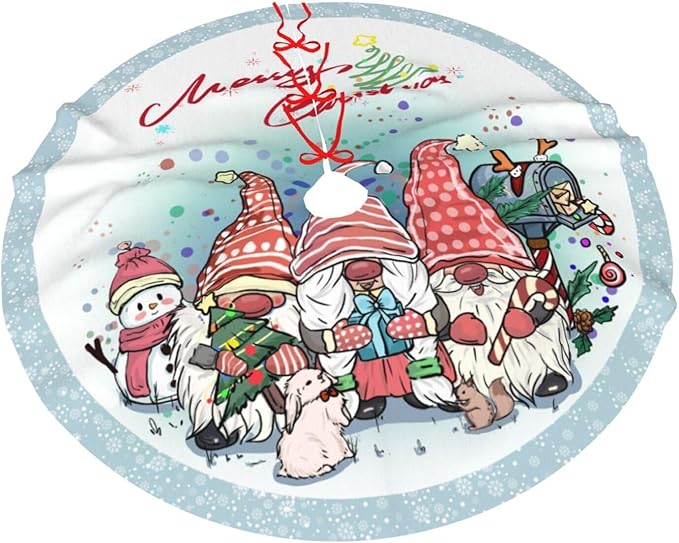 Gnomes Christmas Tree Skirt 36" Christmas Gnomes Christmas Tree Skirts Tree Mat for Halloween Christmas Xmas Festive Party Yard Decorations Indoor Outdoor Ornaments