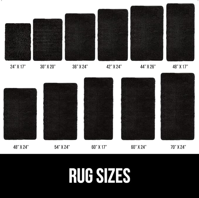 GORILLA GRIP Bath Rug Mat, Thick Soft Absorbent Chenille, Quick Dry Microfiber Mats, Rubber Backing Washable Shower Floor Rugs, US Designed Bathroom Bathmat Home Decor Accessories, 24x17, Black