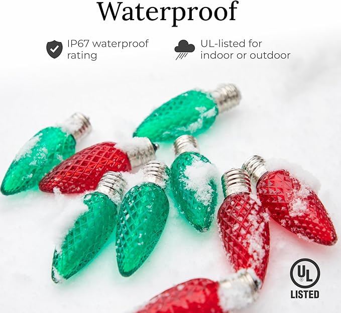 Pro Christmas C9 LED Christmas Light Kit for Rooflines & Pathways – DIY Cut to Length, Outdoor Commercial Grade (White Wire w/Vampire Plugs, 25 Bulbs, 25 ft) Pure White