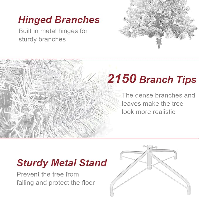 BESTHLS 10ft White Christmas Tree Premium Artifical Pine Christmas Tree with Soild Metal Stand and Decorations Fit for Indoor Outdoor,2150 Tips (10 feet White)