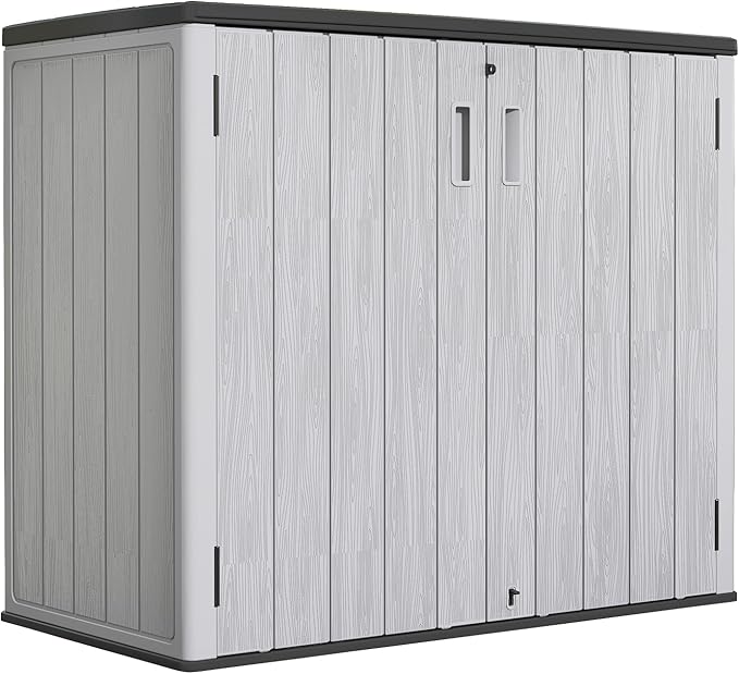 ZZM 37 Cu.ft Outdoor Storage Shed with Floor HDPE Double-Wall Resin Sheds Outdoor Storage, Lockable Weatherproof Storage Cabinet Fit for Garden Tools, Garage can, Bike, Patio Furniture, Grey
