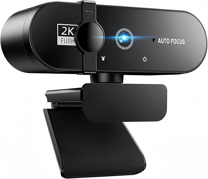 Full HD Webcam with Microphone, 2K Webcam for PC, 90° FOV, Dual Microphone Streaming Web cam for Clear Stereo Audio, Plug and Play USB Web cam for Zoom/Skype/Teams, Conferencing and Video