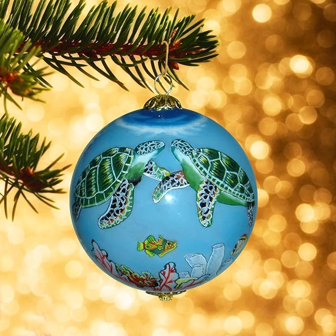Collectible Handpainted Kissing Turtles and Dolphins Aloha Hawaii Ornament NKD/H