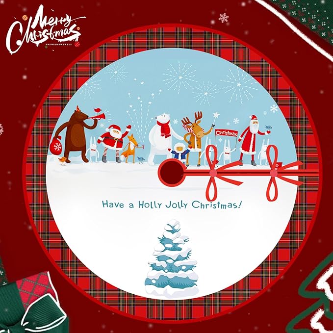 48 Inch Christmas Tree Skirt, Large Snowflake Design, Festive Xmas Tree Mat for Indoor Outdoor Holiday Decorations Party Decor (Snowy Scene)