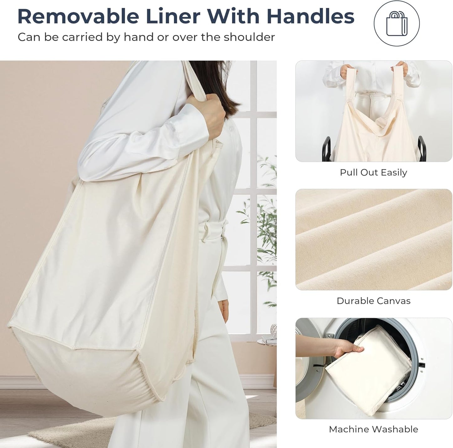 STO STO Laundry Hamper, 90L Rolling Laundry Sorter Cart with Removable and Washable Liner Bag, Rolling Clothes Hamper with Metal Handle for Laundry Room and Bedroom