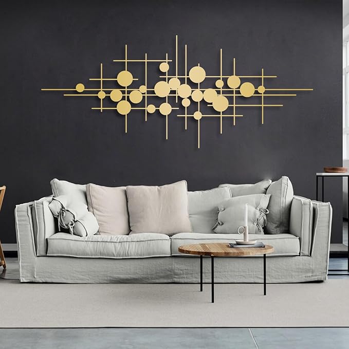 Geometric Metal Wall Art, Mid Century Modern Metal Wall Art, Abstract Metal Wall Art, Abstract Metal Irregular Wall Sculpture, Line Art Wall Decor, Geometric Wall Art, Modern Living Room Wall Décor (White, 35"x 14"| 90x37cm )