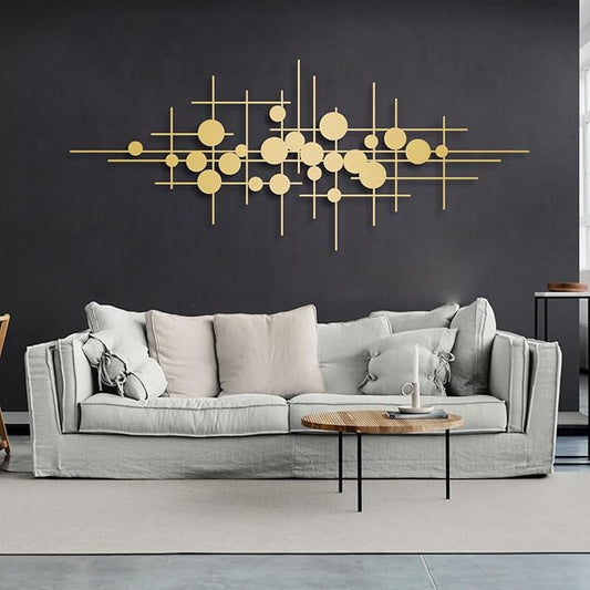 Geometric Metal Wall Art, Mid Century Modern Metal Wall Art, Abstract Metal Wall Art, Abstract Metal Irregular Wall Sculpture, Line Art Wall Decor, Geometric Wall Art, Modern Living Room Wall Décor (Gold, 59"x 24"| 150x62cm)