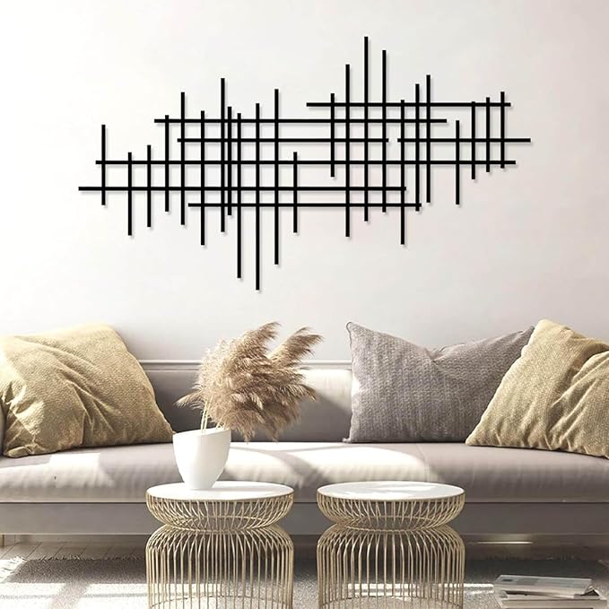 Geometric Line Metal Wall Art, Minimalist Geometric Metal Wall Art, Line Wall Decor, Modern Luxury Wall Decor, Abstract Wall Decorations, Minimalist Bedroom Wall Hanging (Gold, 24"x13"/60x34cm)