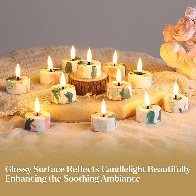 Eywamage Christmas Flameless Tealights with Remote Batteries, Realistic Flickering Xmas LED Tea Votive Candles Holiday Decor Set of 12