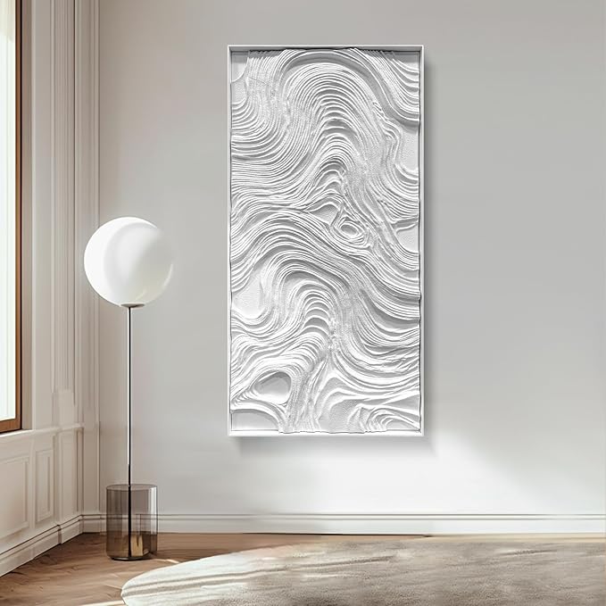 BrightA White wood abstract wave relief wall decoration piece, wooden horizontal wall art large sandstone handmade art piece, aesthetic embellishment for home gallery 23.6"x47.2"