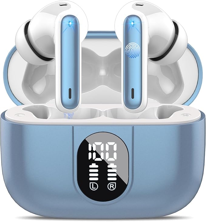 Ai Translation Earbuds Real Time, Simultaneous Interpretation Translator Earbuds with 6 Translation Modes/164 Languages, No Subscription Translatior Headphones, Light Blue