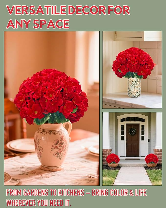 12 Bundles Geranium Christmas Artificial Flowers for Outdoors - UV Resistant Fake Flowers Outside for Planter Hanging Basket, Realistic Silk Faux Plants for Home Porch Garden Patio Décorations