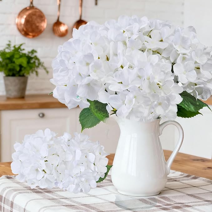 Artificial Flower Hydrangea Fake Hydrangea, Used in The Center of The Family Bathroom Desk Shelf or Wedding Bouquet Decoration, Contains 6 White Branches