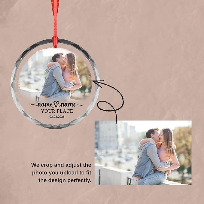 Personalized Couple Photo Ornament – Custom Names, Place & Date Acrylic or Glass Ornament Keepsake 2025